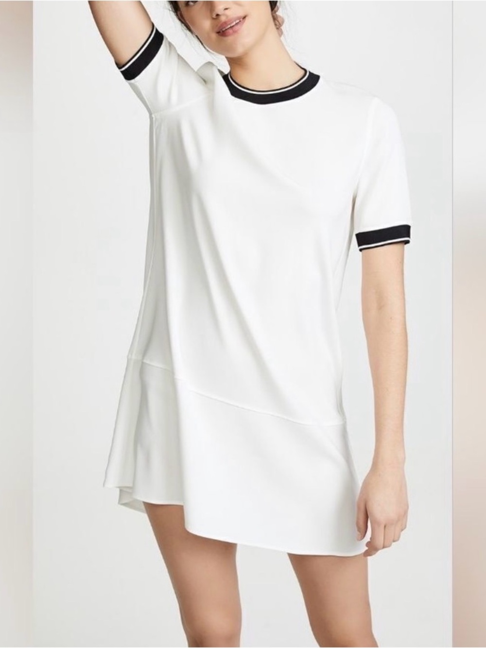 rag & bone White Short-Sleeve Shift Dress with Black Sleeve Trim